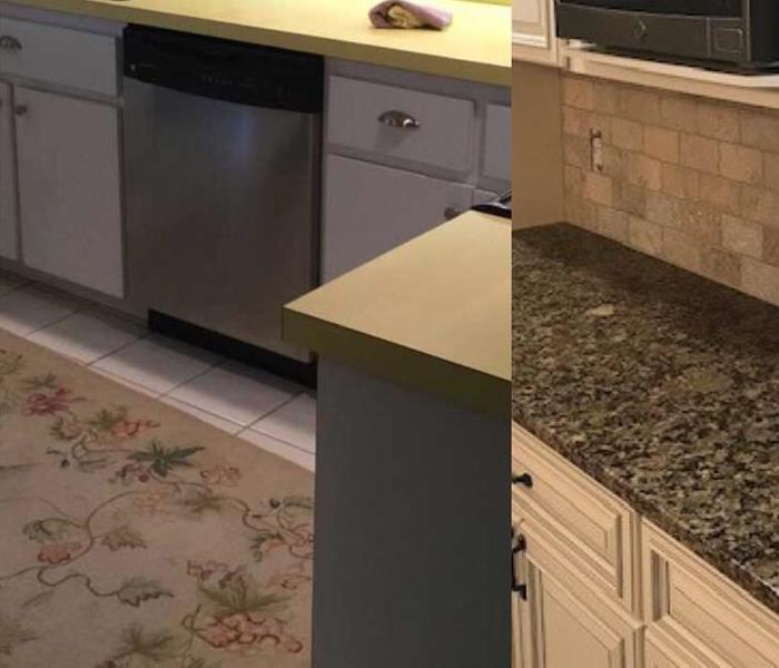old yellow counter tops that had fire and water damage 